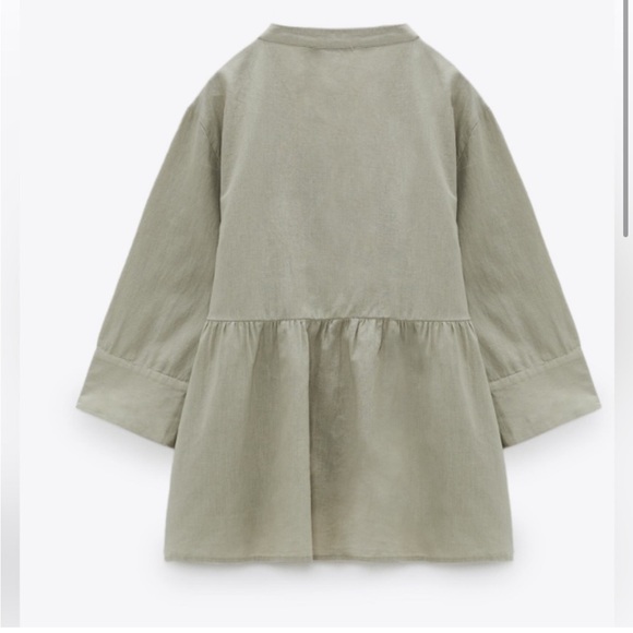 Zara babydoll dress /long blouse size Small green pistachio linen - Picture 2 of 5